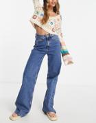 Jdy Kaja High Rise Wide Leg Jeans In Mid Wash-blue