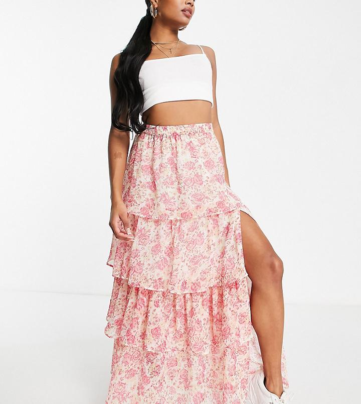 Miss Selfridge Petite Tiered Chiffon Ruffle Maxi Skirt In Floral-multi