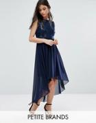 Yumi Petite Embellished Dress With Dip Back Hem - Navy