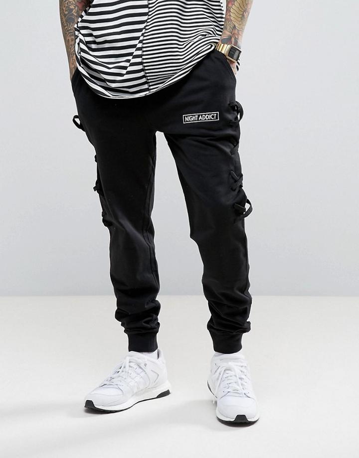 Night Addict Side Detailed Slim Fit Joggers - Black