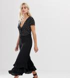 River Island Tiered Frill Hem Straight Leg Pants - Black