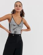 Miss Selfridge Cami Body In Silver Sequin - Silver