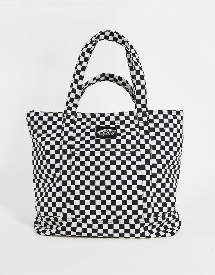 Vans Tell All Zip Checkerboard Tote Bag In White/black