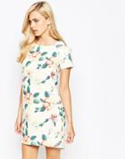 Ax Paris Dip Back Shift Dress In Quilted Tropical Floral - Multi