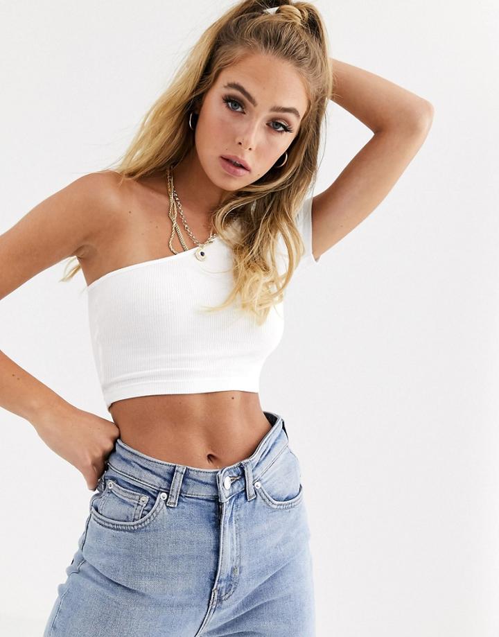 Asos Design Super Crop One Shoulder Top In White