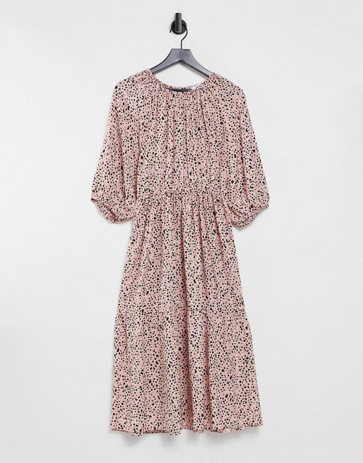 & Other Stories Open Back Tiered Midi Dress In Pink Floral