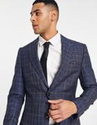 Harry Brown Skinny Fit Navy Check Suit Jacket