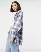 Asos Design Long Sleeve Boyfriend Shirt In Blurred Plaid-multi