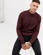 River Island Cable Knit Shirt In Wine-red