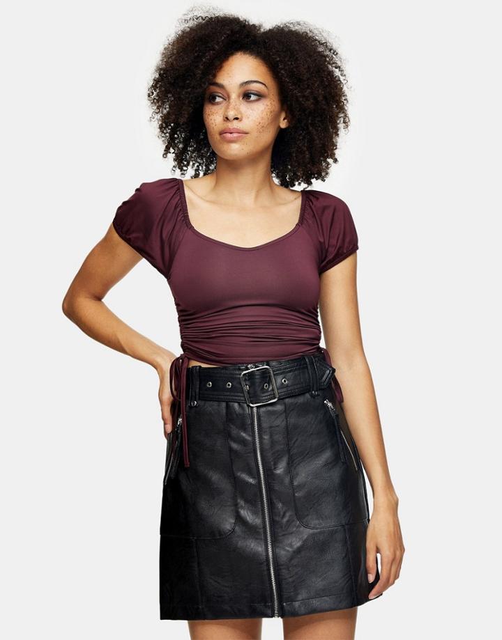 Topshop Faux Leather Biker Skirt In Black