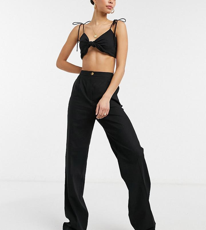 Asos Design Tall Linen Straight Leg Pants In Black