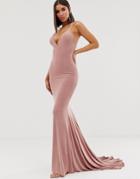 Club L London High Strappy Back Fishtail Maxi Dress In Pink - Pink