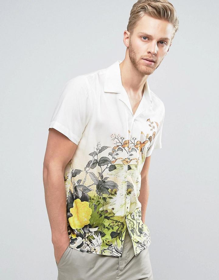 Selected Homme+ Short Sleeve Shirt With All Over Print - White