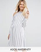 Asos Maternity Cold Shoulder Cotton Stripe Smock Dress - Multi