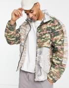 Topman Zip Through Print Slice Funnel Jacket In Camo-multi