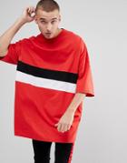 Asos Extreme Oversized Super Longline T-shirt With Color Blocking In Red - Red