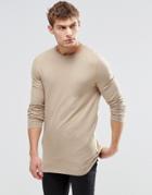 Asos Longline Muscle Long Sleeve T-shirt In Beige - Beige
