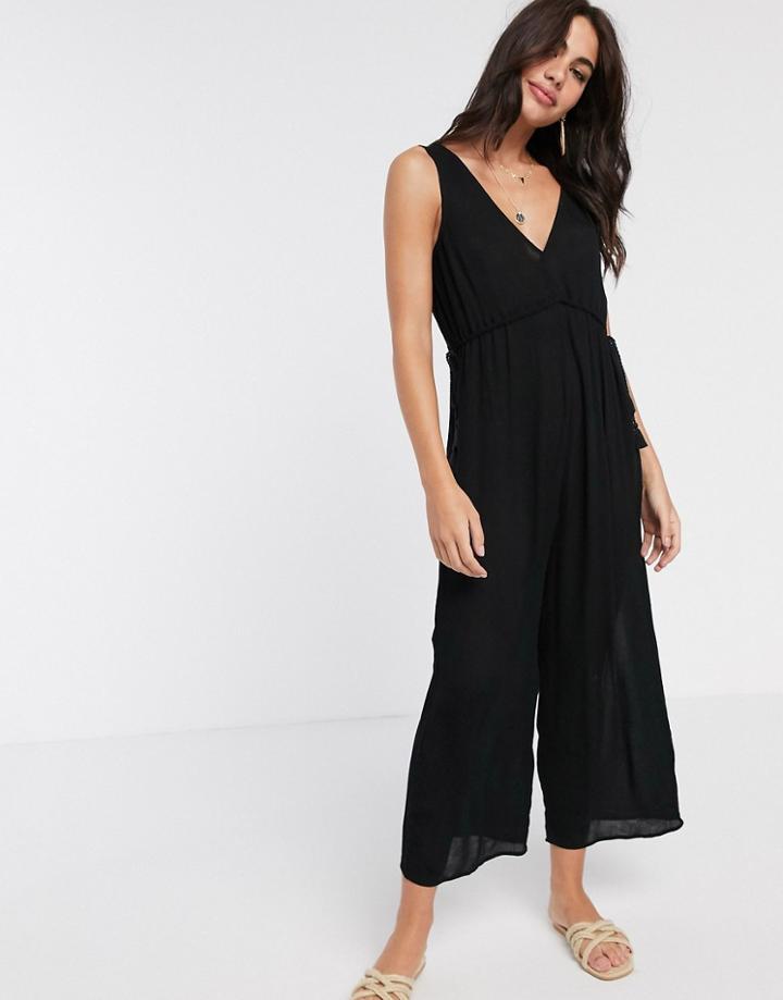 Asos Design Rope Drawstring Waist Detail Jumpsuit-black