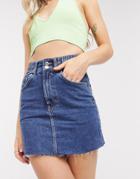 Pull & Bear Elasticated Waist Denim Skirt In Blue-blues