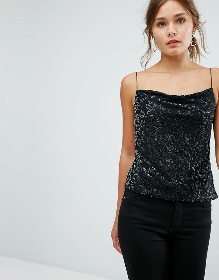 New Look Burnout Velvet Square Neck Cami - Black