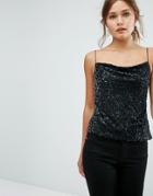New Look Burnout Velvet Square Neck Cami - Black
