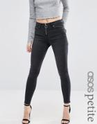 Asos Petite Ridley Jeans In Washed Breede Black With Zip Front - Black