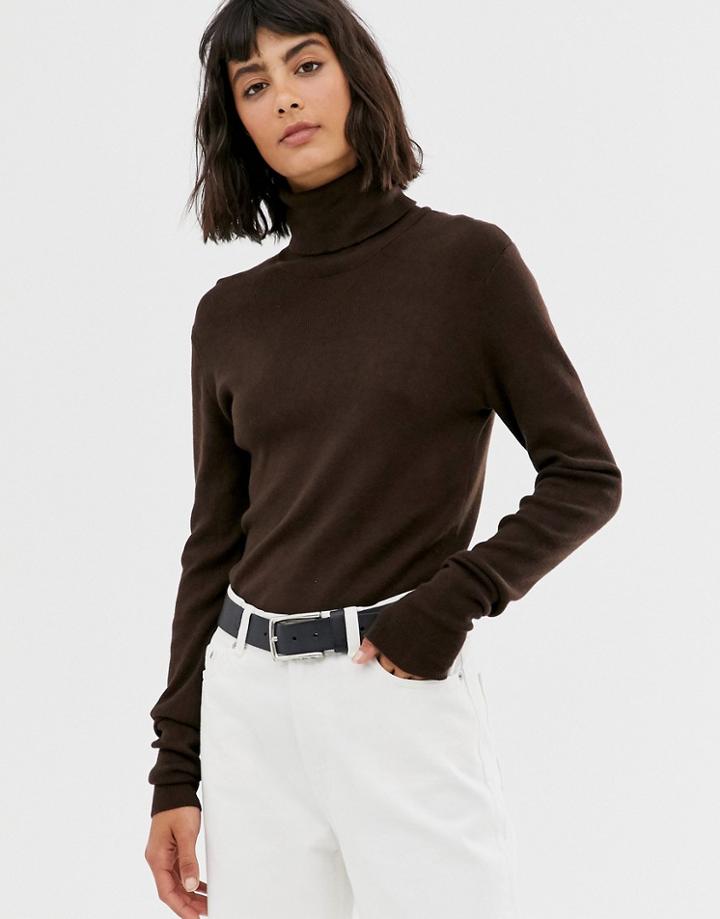 Weekday Roll Neck Top In Dark Brown - Brown