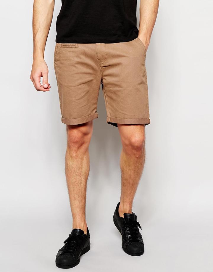 Brave Soul Plain Chino Shorts - Brown
