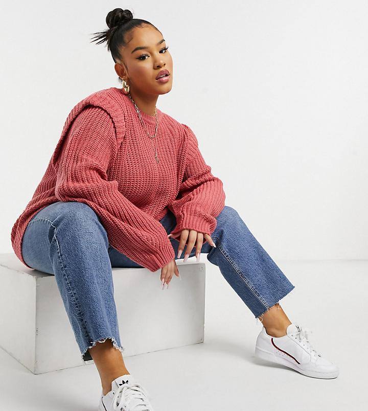 Only Curve Shoulder Detail Sweater In Pink