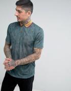 Asos Relaxed Polo Shirt With Diamond Print And Retro Collar - Green