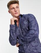 Harry Brown Paisley Print Slim Fit Shirt-navy