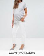 Asos Maternity Florence Authentic Straight Leg Jeans In Off White With Dishevelled Hems With Under The Bump Waistband - White