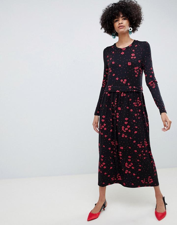 Selected Femme Floral High Neck Midi Dress - Multi