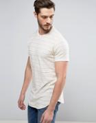 Only & Sons Longline T-shirt In Stripe With Curved Hem And Scoop Neck - Cream