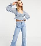 Fashion Union Milkmaid Blouse With Frill Edge In Polka Dot-blues