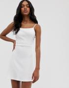 Asos Design Mini Square Neck Sundress In Rib - White