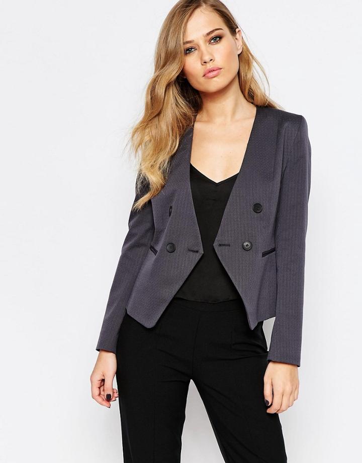 Sisley Cropped Blazer In Charcoal - Gray