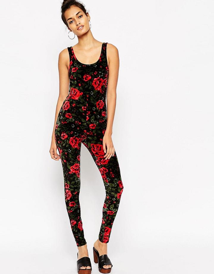 Asos Bodyfit Jumpsuit In Printed Cord - Multi