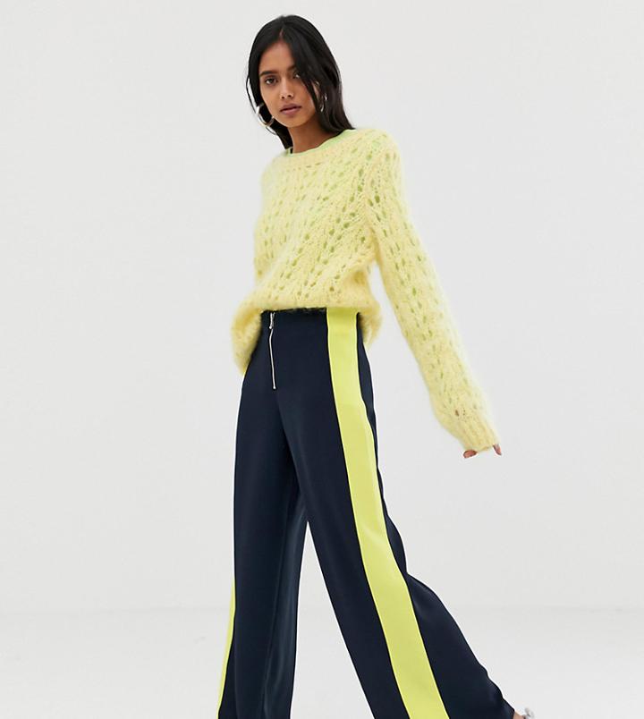 Weekday Zip Front Panel Stripe Wide Leg Pants In Navy