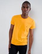 Tommy Hilfiger Stretch Slim Fit T-shirt With Flag Logo In Yellow - Yellow
