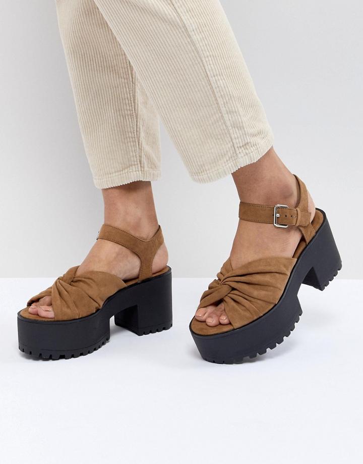 Pull & Bear Twist Front Sandal In Tan - Tan