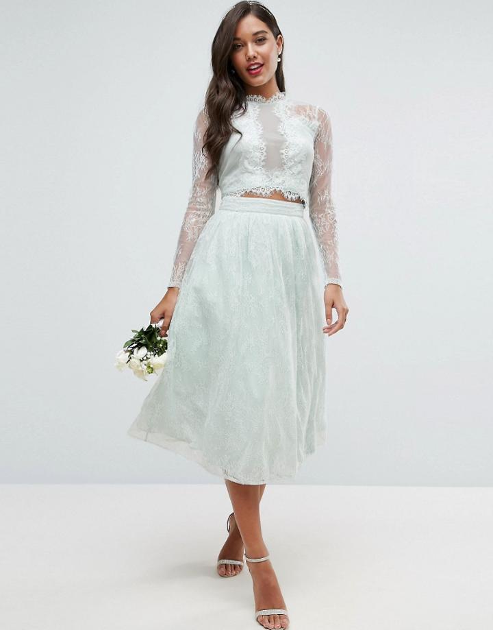 Asos Bridesmaid Lace Prom Skirt - Green