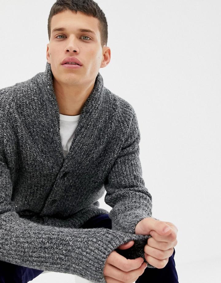 Abercrombie & Fitch Shawl Collar Knit Cardigan In Gray Marl