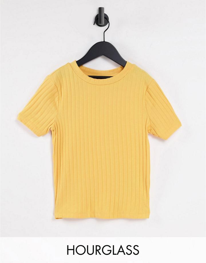 Asos Design Hourglass Slim Fit T-shirt In Rib In Marigold-yellow