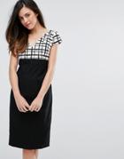 Vesper Grid Print Pencil Dress With Contrast Skirt - Black