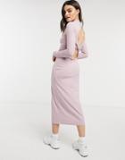 Weekday Begonia Organic Blend Cotton Cut Out Back Midi Dress In Dusty Pink
