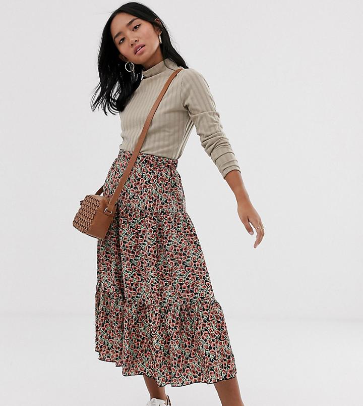 Only Petite Floral Tiered Maxi Skirt