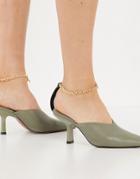 Asos Design Seren Ankle Chain Detail Mid Heeled Shoes In Olive-green