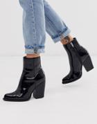 Asos Design Robin Heeled Ankle Boots In Black Patent - Black