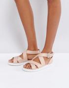 London Rebel Crossover Chunky Flat Sandal - Beige